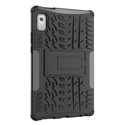 For Lenovo Tab M9 Tyre Pattern Kickstand Case PC+TPU Shockproof Tablet Cover