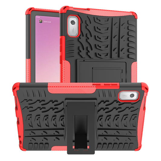 For Lenovo Tab M9 Tyre Pattern Kickstand Case PC+TPU Shockproof Tablet Cover