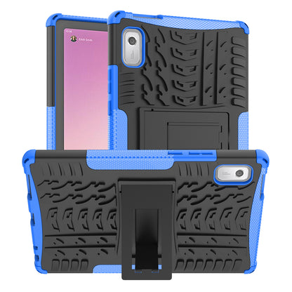 For Lenovo Tab M9 Tyre Pattern Kickstand Case PC+TPU Shockproof Tablet Cover