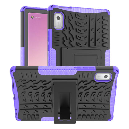 For Lenovo Tab M9 Tyre Pattern Kickstand Case PC+TPU Shockproof Tablet Cover