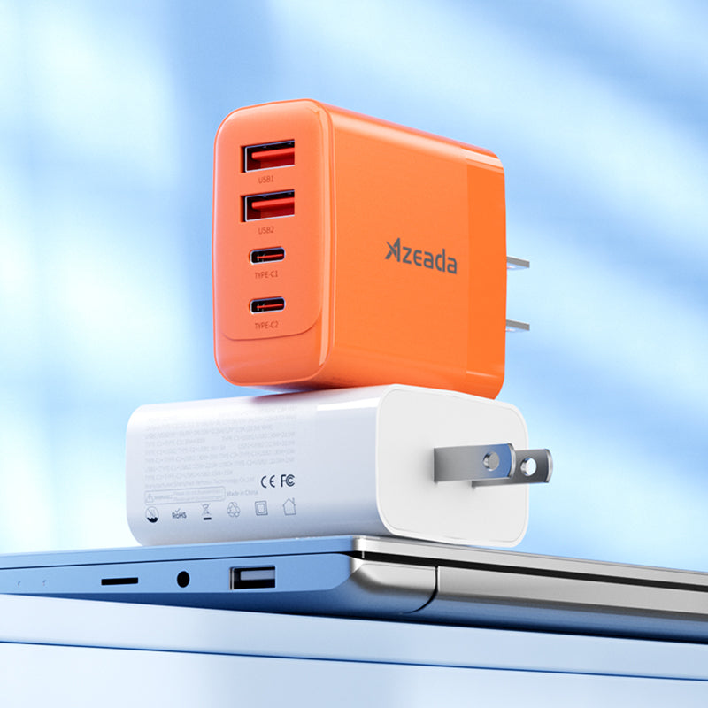AZEADA 65W Fast Charging Adapter 2 Type-C + 2 USB Portable GaN Wall Charger
