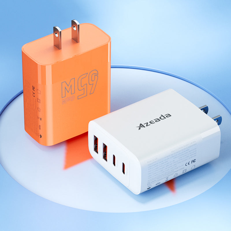 AZEADA 65W Fast Charging Adapter 2 Type-C + 2 USB Portable GaN Wall Charger