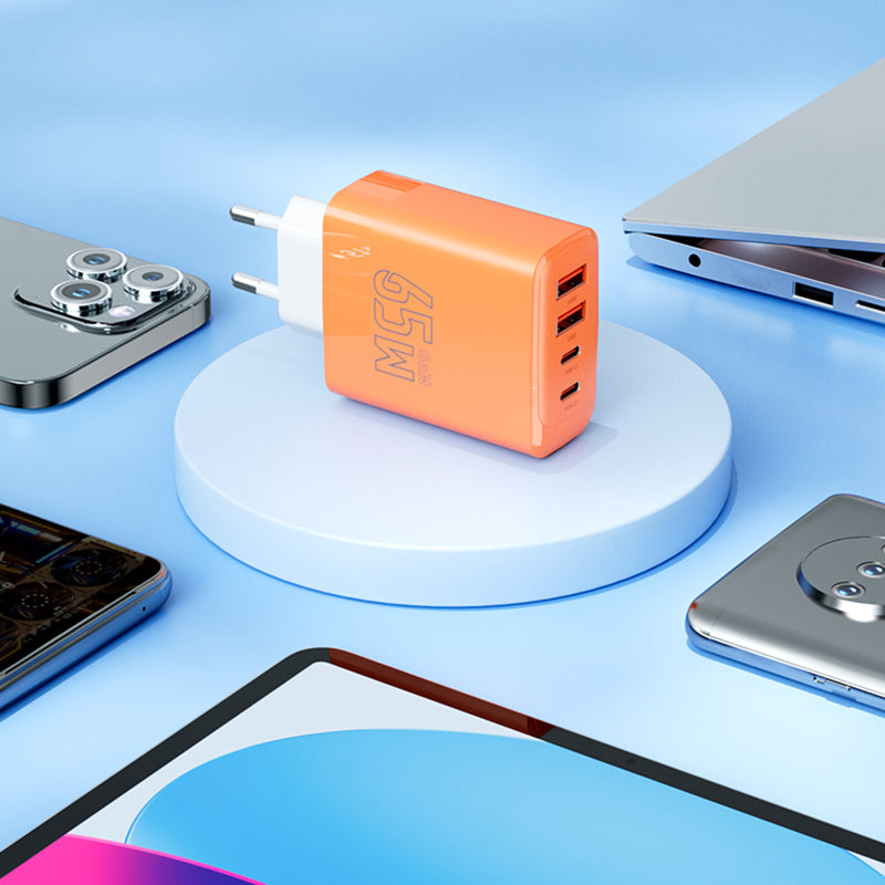 AZEADA 65W Fast Charging Adapter 2 Type-C + 2 USB Portable GaN Wall Charger