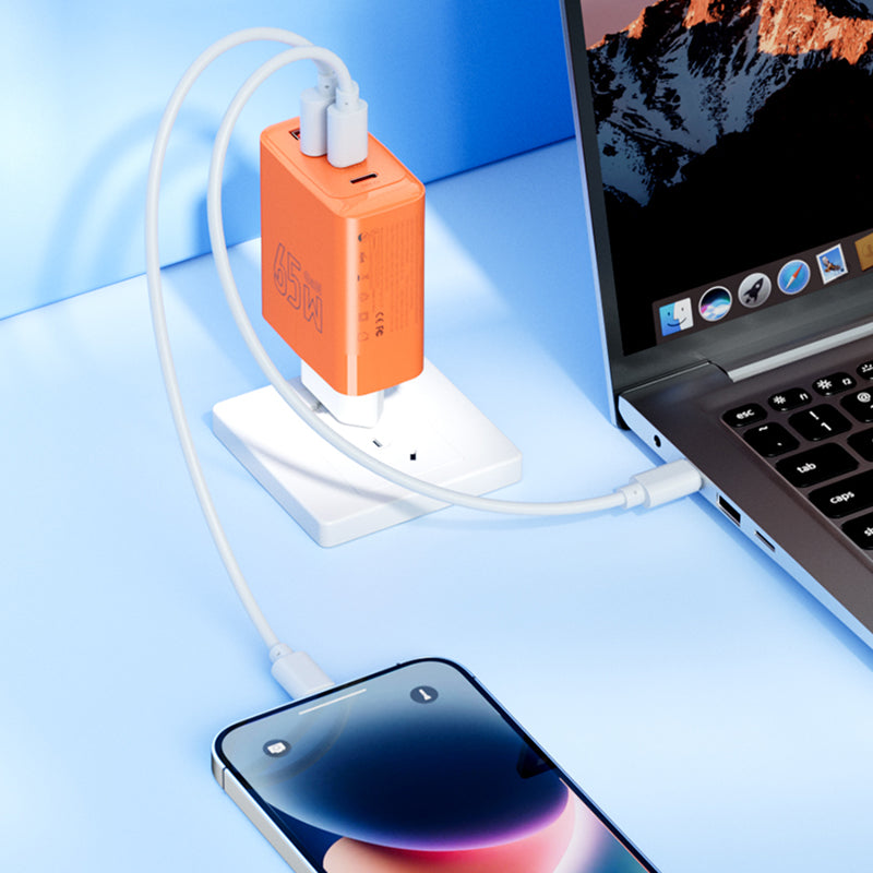 AZEADA 65W Fast Charging Adapter 2 Type-C + 2 USB Portable GaN Wall Charger