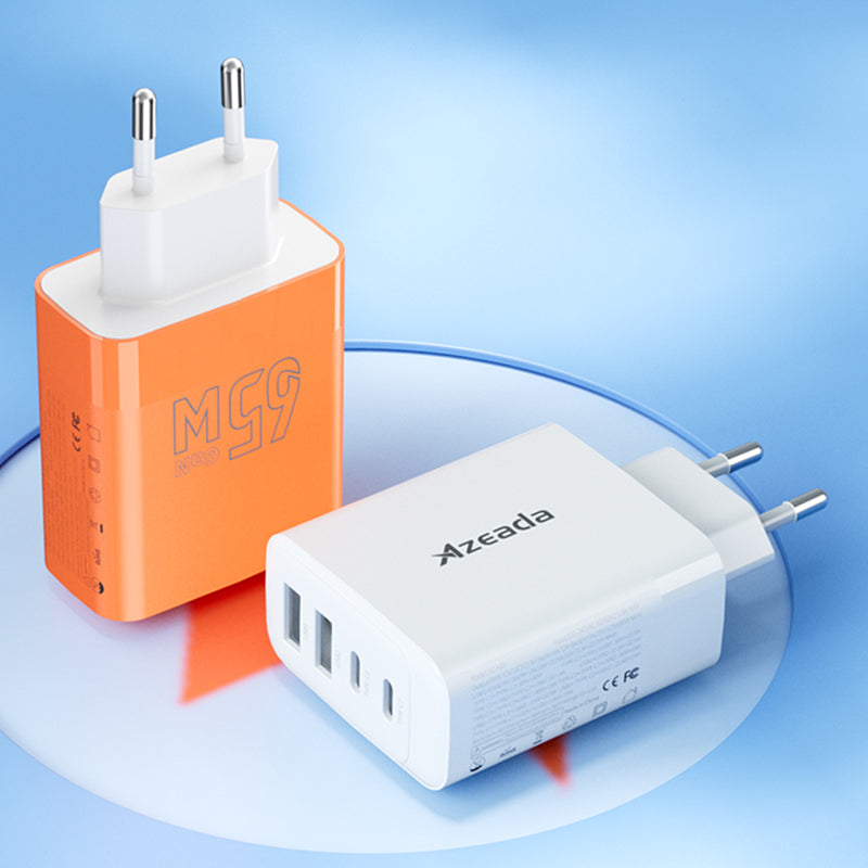 AZEADA 65W Fast Charging Adapter 2 Type-C + 2 USB Portable GaN Wall Charger