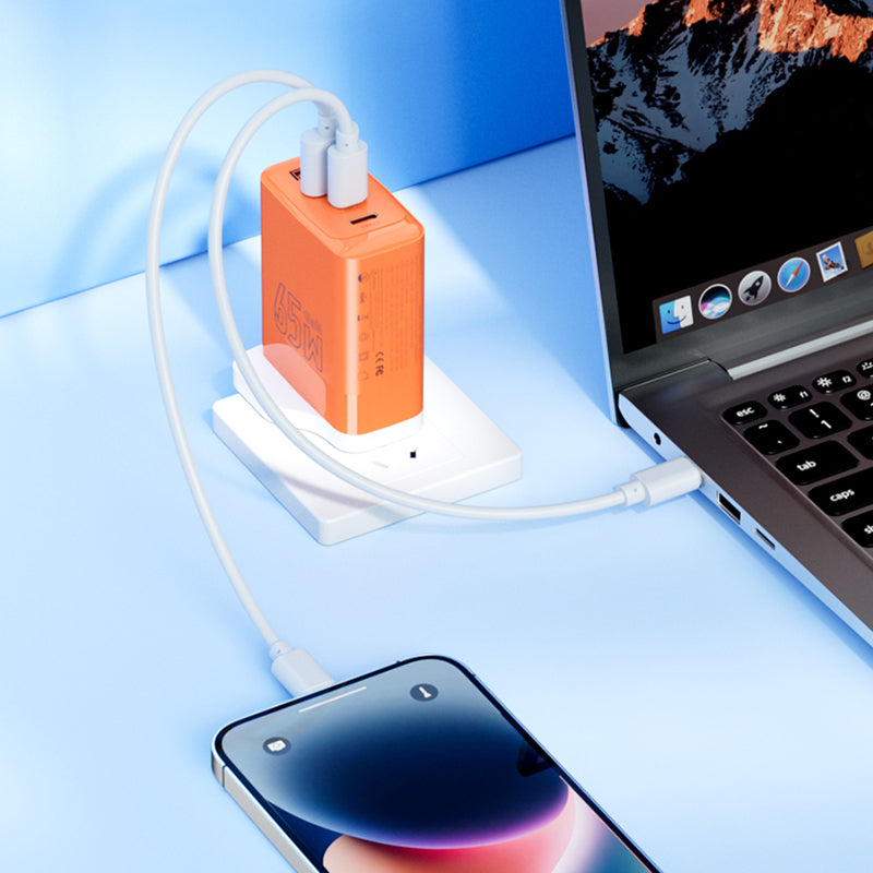 AZEADA 65W Fast Charging Adapter 2 Type-C + 2 USB Portable GaN Wall Charger