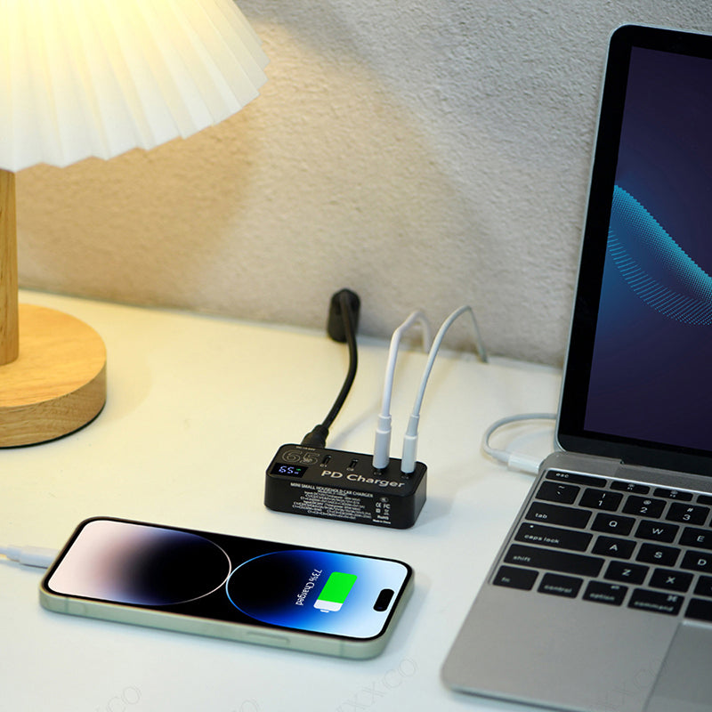 H988C Digital Display 4-Port USB C Charger PD Fast Charger Desktop Charging Station (CE Certified)