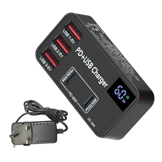 H988B 3 USB + 2 Type-C PD Fast Charger Desktop Charging Station with Digital Display (CE Certified)