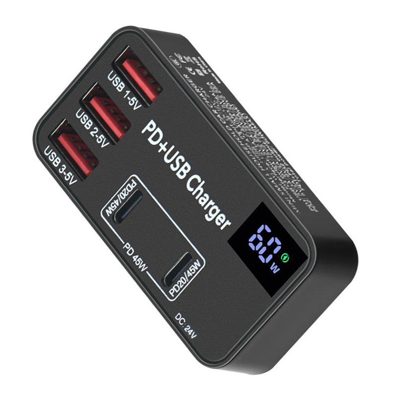 H988B 3 USB + 2 Type-C PD Fast Charger Desktop Charging Station with Digital Display (CE Certified)
