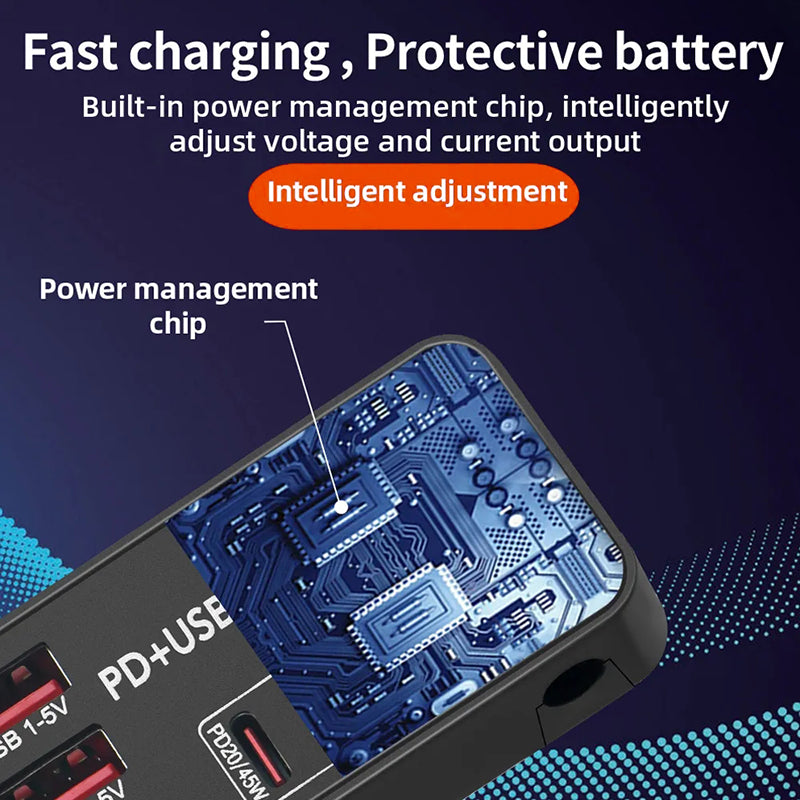 H988B 3 USB + 2 Type-C PD Fast Charger Desktop Charging Station with Digital Display (CE Certified)