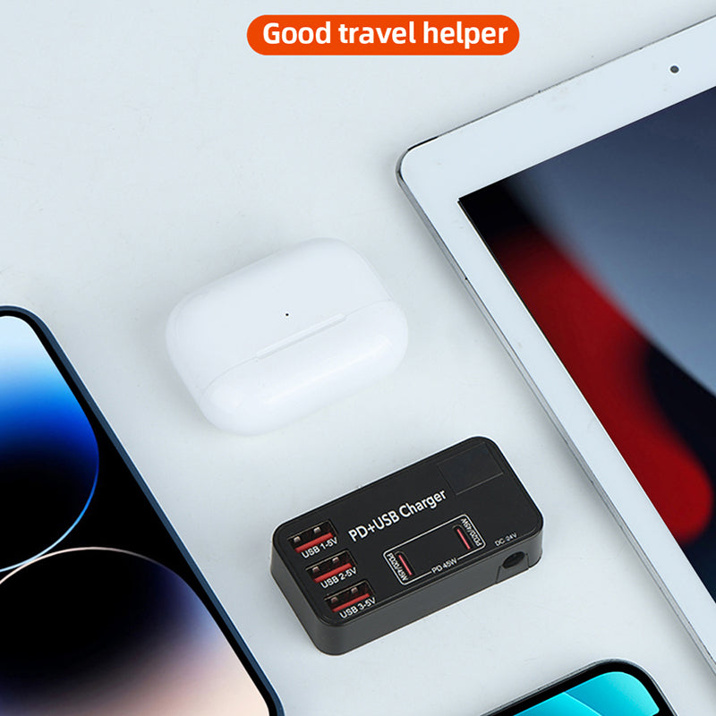 H988B 3 USB + 2 Type-C PD Fast Charger Desktop Charging Station with Digital Display (CE Certified)