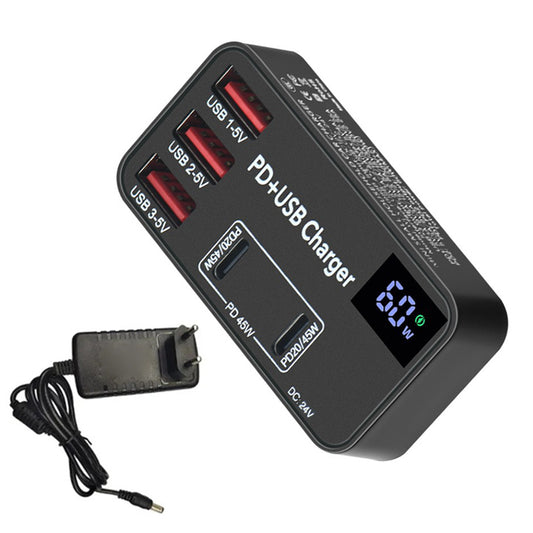 H988B 3 USB + 2 Type-C PD Fast Charger Desktop Charging Station with Digital Display (CE Certified)