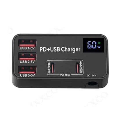 H988B 3 USB + 2 Type-C PD Fast Charger Desktop Charging Station with Digital Display (CE Certified)