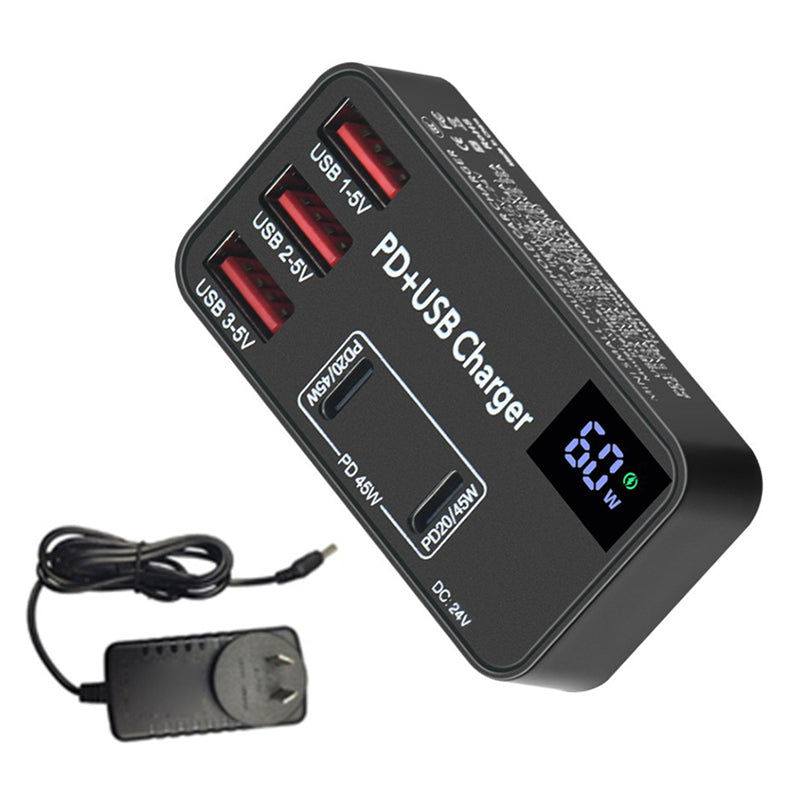 H988B 3 USB + 2 Type-C PD Fast Charger Desktop Charging Station with Digital Display (CE Certified)