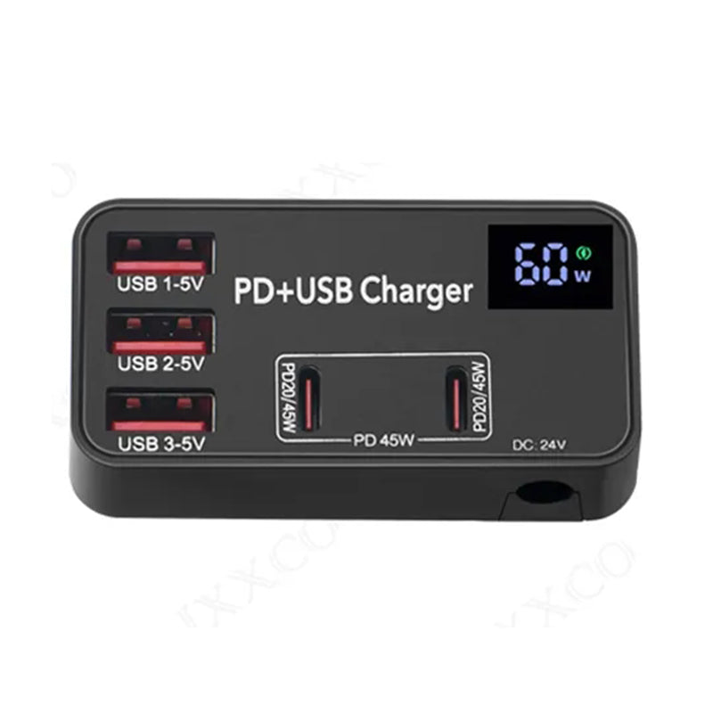H988B 3 USB + 2 Type-C PD Fast Charger Desktop Charging Station with Digital Display (CE Certified)