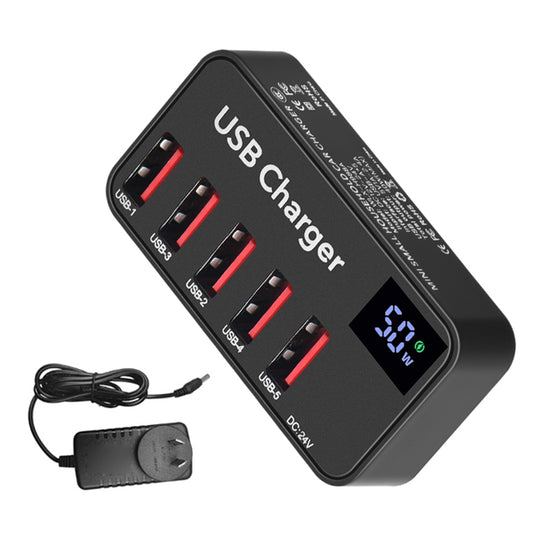 H988A 50W Smart Digital Display 5 Ports USB Charger Phone Tablet Charging Station (CE Certified)