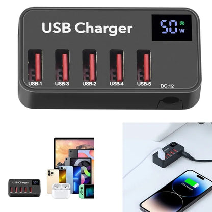 H988A 50W Smart Digital Display 5 Ports USB Charger Phone Tablet Charging Station (CE Certified)