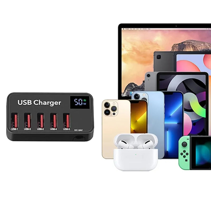 H988A 50W Smart Digital Display 5 Ports USB Charger Phone Tablet Charging Station (CE Certified)