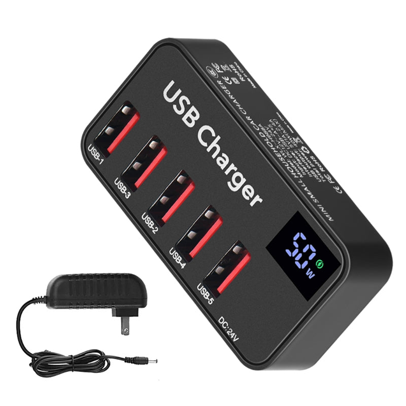 H988A 50W Smart Digital Display 5 Ports USB Charger Phone Tablet Charging Station (CE Certified)