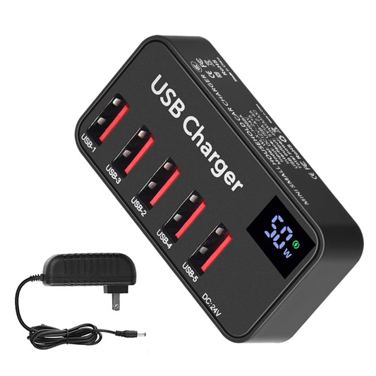 H988A 50W Smart Digital Display 5 Ports USB Charger Phone Tablet Charging Station (CE Certified)