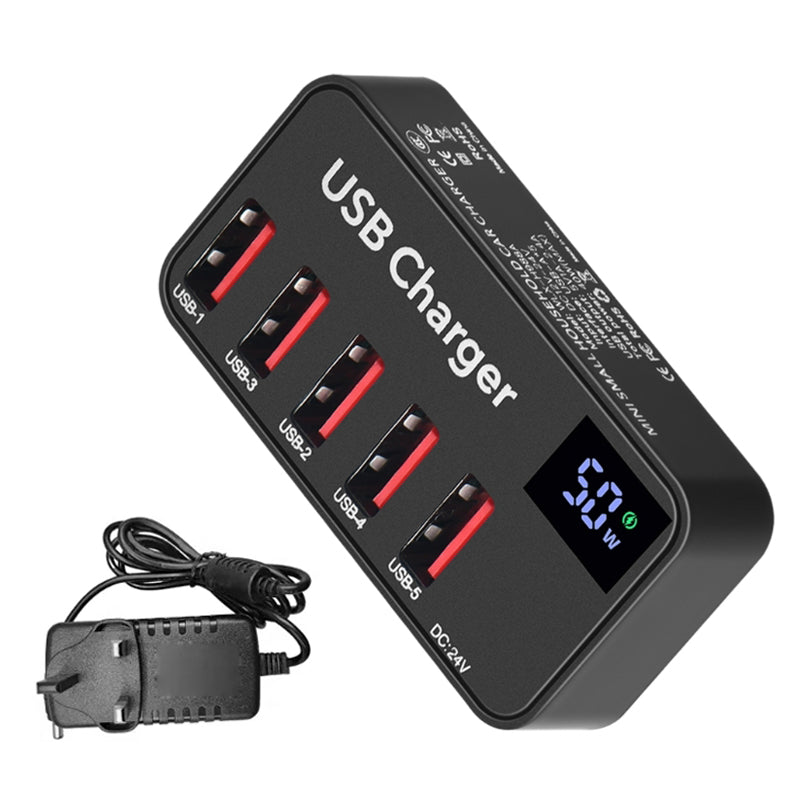 H988A 50W Smart Digital Display 5 Ports USB Charger Phone Tablet Charging Station (CE Certified)