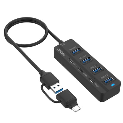 ONTEN UCA5306 7-in-2 USB / Type-C HUB Adapter 4 USB 3.0 + 3 USB-C Docking Station 5Gbps Data Converter