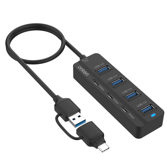 ONTEN UCA5306 7-in-2 USB / Type-C HUB Adapter 4 USB 3.0 + 3 USB-C Docking Station 5Gbps Data Converter