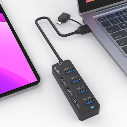 ONTEN UCA5306 7-in-2 USB / Type-C HUB Adapter 4 USB 3.0 + 3 USB-C Docking Station 5Gbps Data Converter