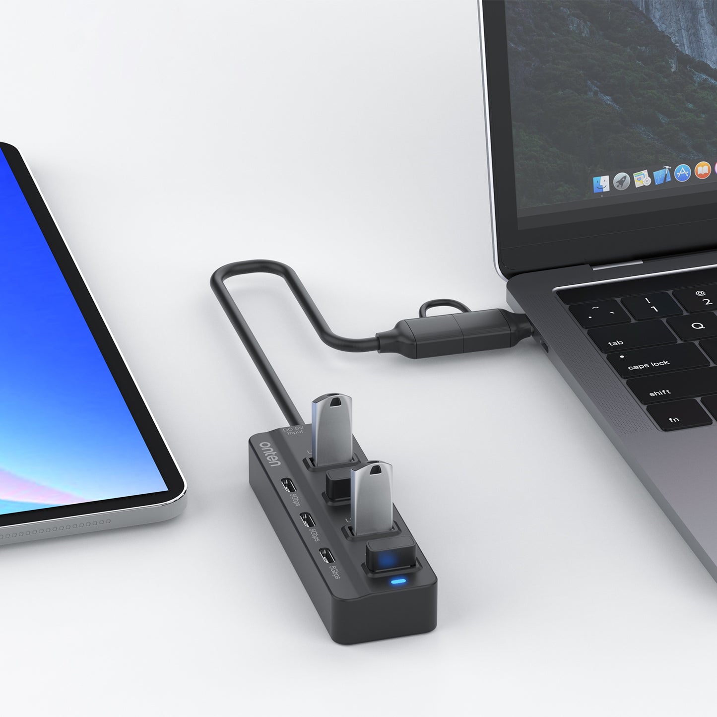 ONTEN UCA5306 7-in-2 USB / Type-C HUB Adapter 4 USB 3.0 + 3 USB-C Docking Station 5Gbps Data Converter