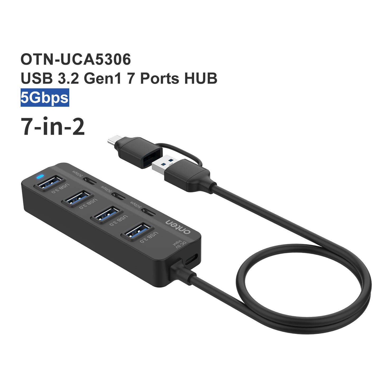 ONTEN UCA5306 7-in-2 USB / Type-C HUB Adapter 4 USB 3.0 + 3 USB-C Docking Station 5Gbps Data Converter