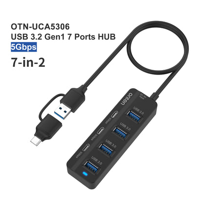 ONTEN UCA5306 7-in-2 USB / Type-C HUB Adapter 4 USB 3.0 + 3 USB-C Docking Station 5Gbps Data Converter