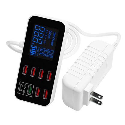 A9D+ Digital Display 7 USB + 1 Type-C Desktop Charger PC+ABS QC3.0 + PD Phone Fast Charging Station (CE Certified)
