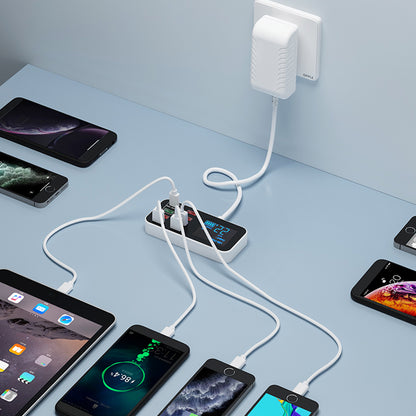 A9D+ Digital Display 7 USB + 1 Type-C Desktop Charger PC+ABS QC3.0 + PD Phone Fast Charging Station (CE Certified)