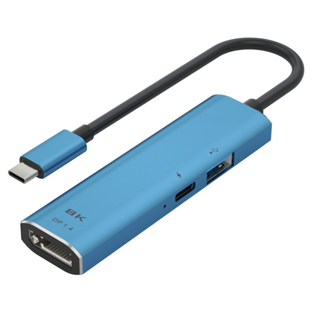 V264B 3-in-1 PD 100W Aluminum Alloy Hub Splitter Type-C Male to PD + USB2.0 + DP1.4 8K Video Adapter