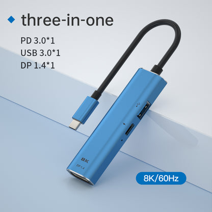 V264B 3-in-1 PD 100W Aluminum Alloy Hub Splitter Type-C Male to PD + USB2.0 + DP1.4 8K Video Adapter