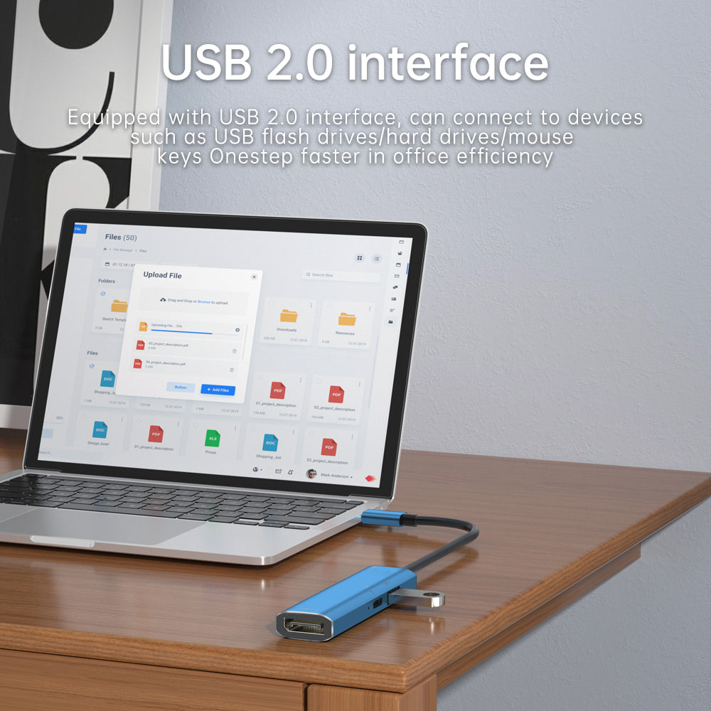 V264B 3-in-1 PD 100W Aluminum Alloy Hub Splitter Type-C Male to PD + USB2.0 + DP1.4 8K Video Adapter