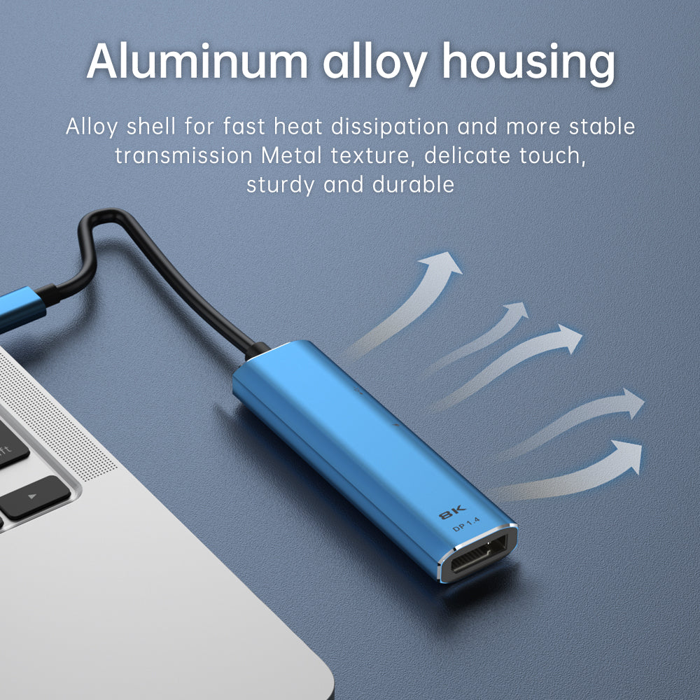 V264B 3-in-1 PD 100W Aluminum Alloy Hub Splitter Type-C Male to PD + USB2.0 + DP1.4 8K Video Adapter