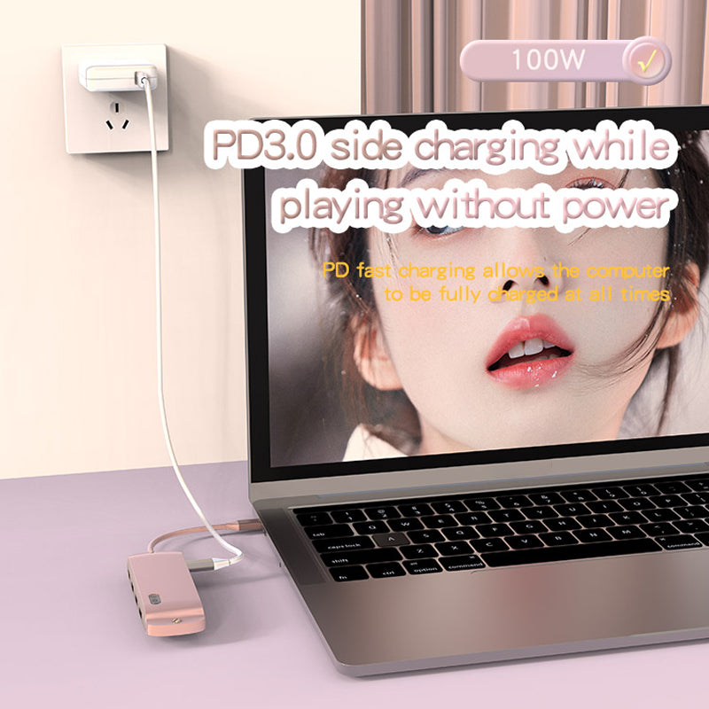 BS8H Type-C Hub Converter to PD+USB 3.0+2xUSB 2.0+HD Video Output Port+2 Card Reader Slots+RJ45