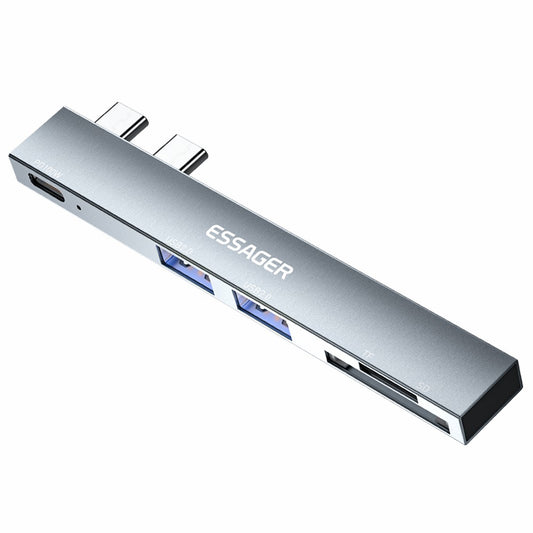 ESSAGER For MacBook Laptop 5-Port Type-C Hub Dock Adapter to PD 100W Fast Charging+2xUSB 2.0+2 Card Reader Slots