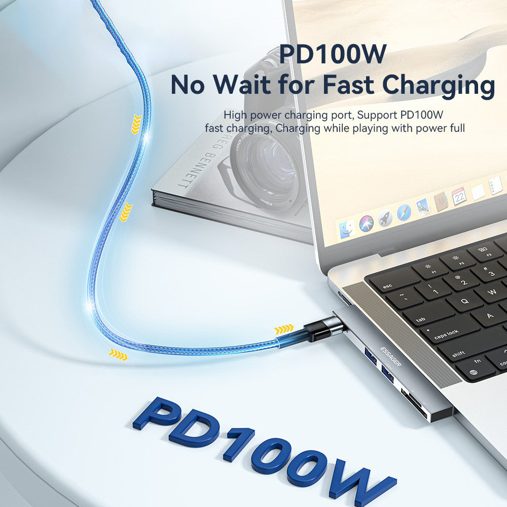 ESSAGER For MacBook Laptop 5-Port Type-C Hub Dock Adapter to PD 100W Fast Charging+2xUSB 2.0+2 Card Reader Slots