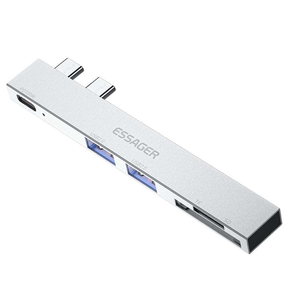 ESSAGER For MacBook Laptop 5-Port Type-C Hub Dock Adapter to PD 100W Fast Charging+2xUSB 2.0+2 Card Reader Slots