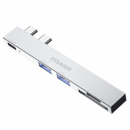 ESSAGER For MacBook Laptop 5-Port Type-C Hub Dock Adapter to PD 100W Fast Charging+2xUSB 2.0+2 Card Reader Slots