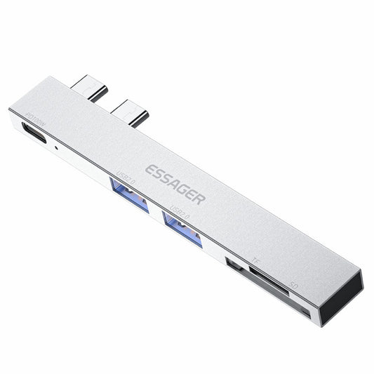 ESSAGER For MacBook Laptop 5-Port Type-C Hub Dock Adapter to PD 100W Fast Charging+2xUSB 2.0+2 Card Reader Slots