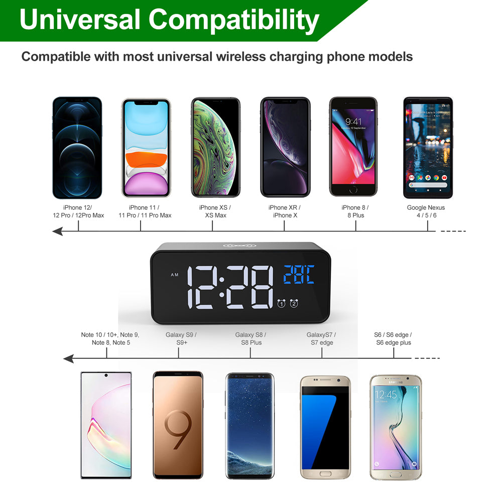 668W Multifunction Alarm Clock Qi 5W Wireless Charger Desktop Digital Alarm Clock Fast Phone Charger