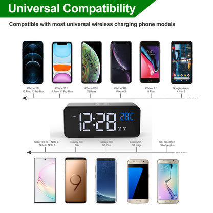 668W Multifunction Alarm Clock Qi 5W Wireless Charger Desktop Digital Alarm Clock Fast Phone Charger