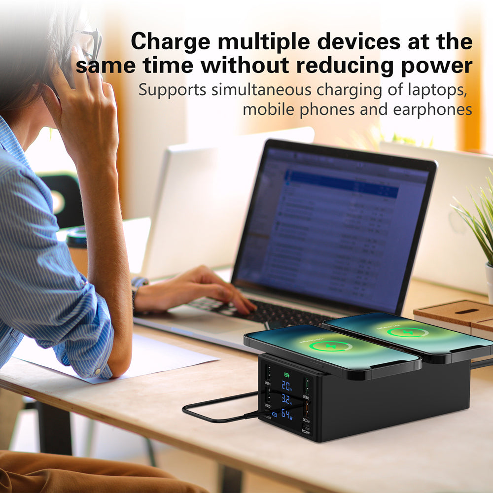 888W Multi-Port USB Phone Charger QC3.0 Fast Charger 15W Wireless Charger PD 65W Charging Station for Laptops