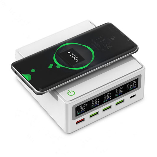 868W Multi-Port USB Wireless Charger PD 65W Laptop Phone Charger QC3.0 Fast Charging Station with Anti-Slip Silicone Mat