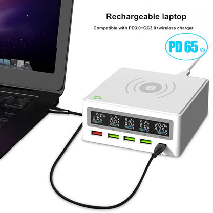 868W Multi-Port USB Wireless Charger PD 65W Laptop Phone Charger QC3.0 Fast Charging Station with Anti-Slip Silicone Mat
