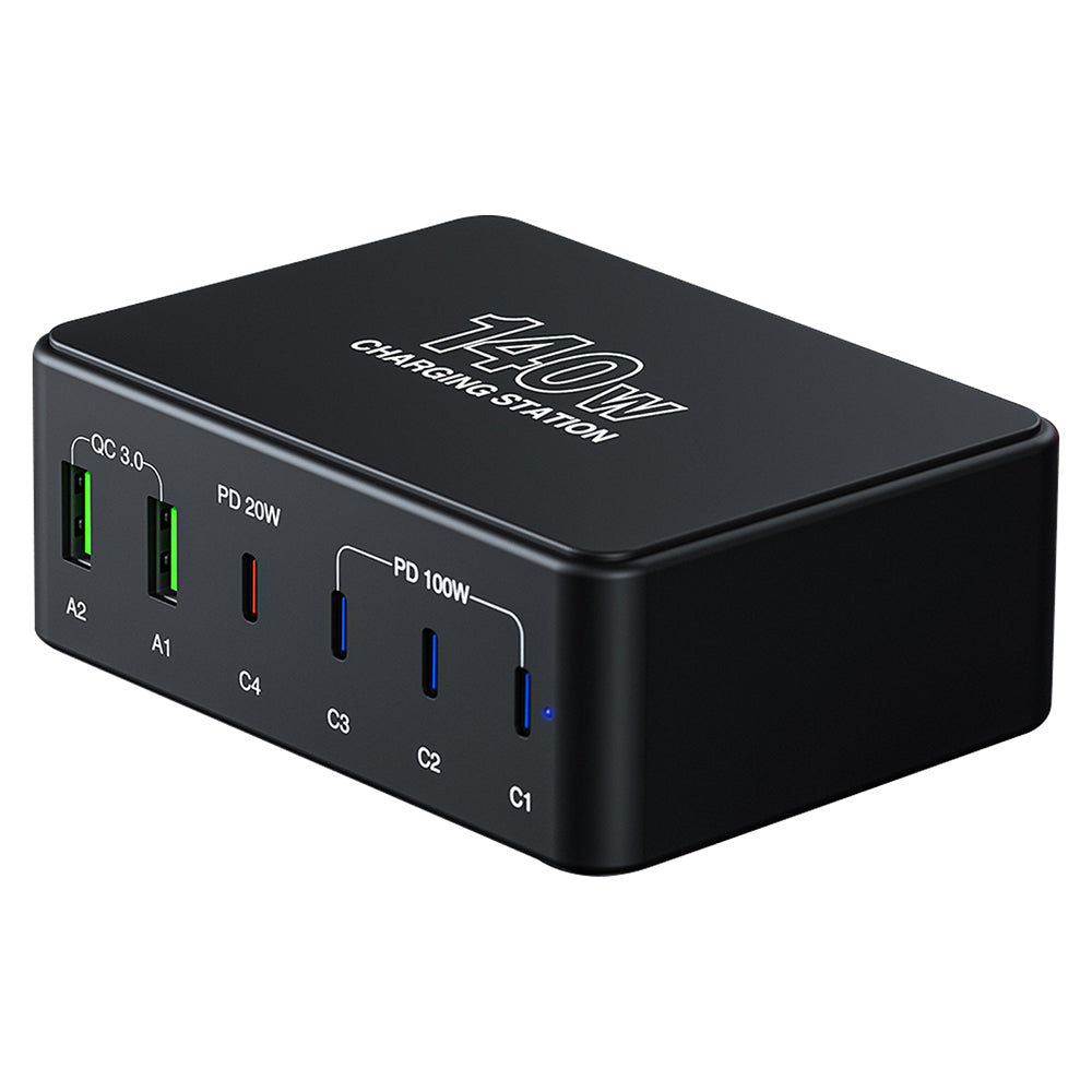 H118 140W Multi-Port Desktop Charger PD Fast Charging Station for Cell Phones, Laptops Charger, 4 Type-C+2 USB-A