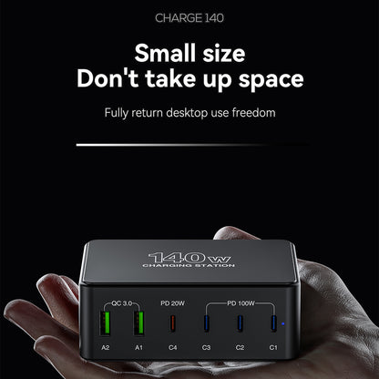 H118 140W Multi-Port Desktop Charger PD Fast Charging Station for Cell Phones, Laptops Charger, 4 Type-C+2 USB-A
